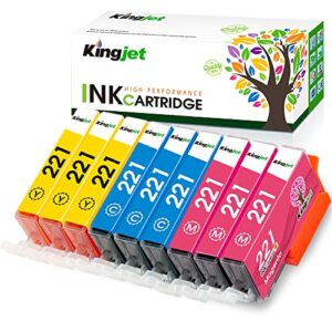 Kingjet Compatible Ink Cartridge Replacement for Canon 221 CLI-221 Work with Pixma IP3600 IP4600 IP4700 MX860 MX870 MP560 MP620 MP620B MP640 MP980 MP990, 9 Pack, (CLI221 Ink: 3C 3M 3Y)