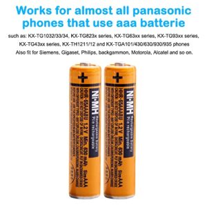 4 Pack HHR-65AAABU NI-MH Rechargeable Battery for Panasonic 1.2V 630mAh AAA Battery for Cordless Phones