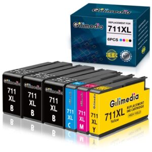 compatible 711 ink cartridges replacement for hp 711xl ink work for hp designjet t120 t520 24-in 36-in printer(3 black, 1 cyan, 1 magenta, 1 yellow, 6-pack)