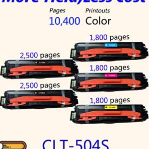 5-Pack ColorPrint Compatible 504S Toner Cartridge Replacement for samsung CLT-504S CLT504S K504S CLT-M504S CLT-C504S CLT-Y504S used for CLP-415NW CLP-475 CLX-4195FW Xpress C1810W C1860FW (2B 1C 1M 1Y)