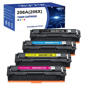 bjtr compatible 206a w2110a 206x w2110x toner cartridge works for color pro mfp m283fdw,m255dw,m283cdw ,m255,m283 (4pack, no chip)
