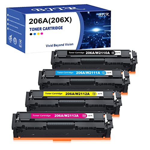 BJTR Compatible 206A W2110A 206X W2110X Toner Cartridge Works for Color Pro MFP M283fdw,M255dw,M283cdw ,M255,M283 (4Pack, No Chip)