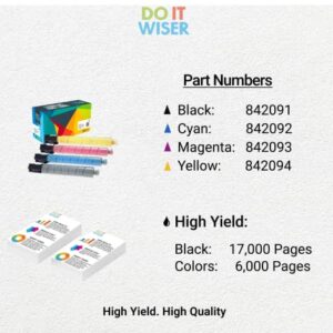 Do it Wiser Compatible Printer Toner Cartridge Replacement for Ricoh MP C307 MP C306 MP C406 MP C407 - 842091 842092 842093 842094 (Black, Cyan, Magenta, Yellow, 4Pack) High Yield