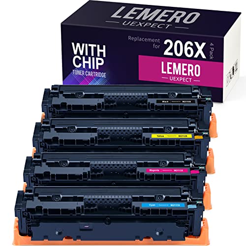 LemeroUexpect Remanufactured Toner Cartridge Replacement for HP 206X 206A Toner Cartridge with Chip Set W2110X for Color MFP M283fdw M283cdw M283 Pro M255dw M255 M282 Printer Black Cyan Magenta Yellow