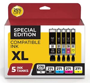 canon pgi-270xl & cli-271xl compatible replacement from inkjetsclub 5 pack ink cartridges. works well with pixma mg5720 5721 5722 6820 ts8020 printers. 2x black, cyan, magenta, yellow.