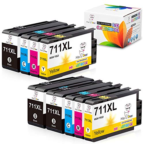 Miss Deer 711XL Ink Cartridges Replacement for 711 711XL,Work for Designjet T120 T520 24-in T520 36-in Printers(3 Black, 2 Cyan, 2 Magenta, 2 Yellow) 9 Pack