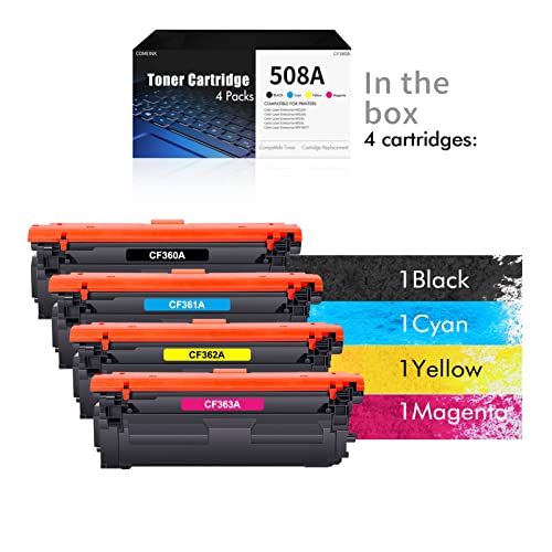 508A Toner Cartridge Set 4-Pack: Compatible for HP 508A 508X CF360X CF360A Color M552dn M553dn M553n M553x MFP M577 M553 Toner Printer Ink ( CF360A-Black, CF361A-Cyan, CF362A-Yellow, CF363A-Magenta)