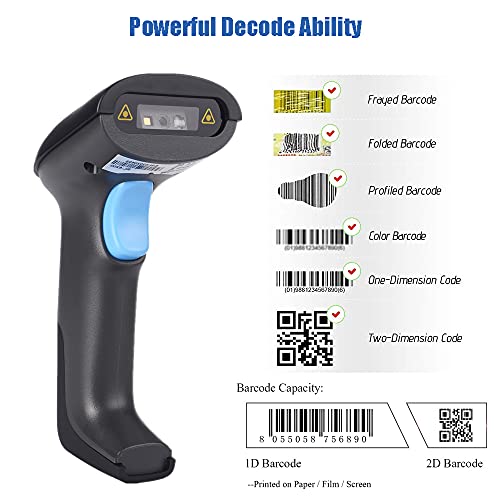 REALINN Wireless 2D QR Barcode Scanner Rechargeable Automatic Hanheld Code Reader Dustproof Waterproof Shockproof Fast and Precide for Mobile Payment, Store, Supermarket, Warehouse