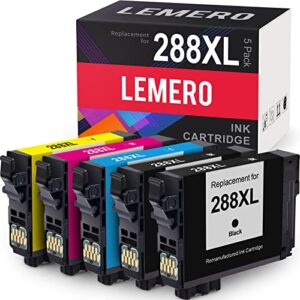 lemero remanufactured ink cartridge replacement for epson 288 288xl ink cartridges for epson xp-440 xp-446 xp-430 xp-434 xp-330 printer ink cartridges (2 black, 1 cyan, 1 magenta, 1 yellow)