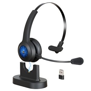 elevoc trucker bluetooth headset with microphone & mute button, wireless headphones with ai noise cancelling, 50hrs talk time with usb dongle for pc/remote work/call center/online class/trucker/laptop