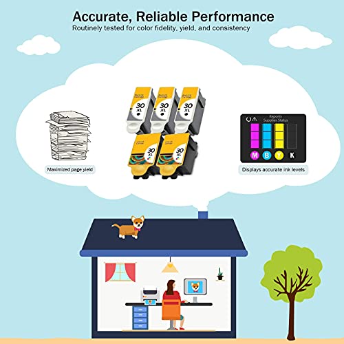 Cartlee Set of 5 Compatible 30xl High Yield Ink Cartridges for Kodak Hero 3.1 Hero 5.1 ESP 3.2 ESP C110 ESP C310 ESP Office 2150, ESP C315, ESP Office 2170