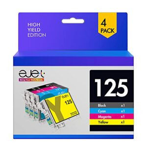 ejet 125 remanufactured ink cartridge replacement for epson 125 t125 for stylus nx125 nx127 nx230 nx420 nx530 nx625 workforce 320 323 325 520 printer (1 black | 1 cyan | 1 magenta | 1 yellow), 4 pack