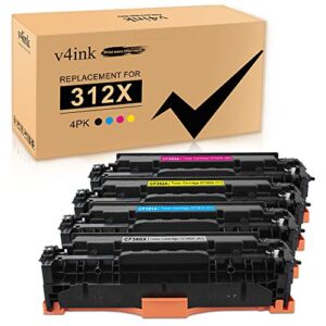 v4ink 4pk remanufactured toner cartridge replacement for hp 312x 312a cf380x cf381a cf382a cf383a cf380a toner cartridge high yield color set for hp pro mfp m476nw m476dn m476dw m476 printer