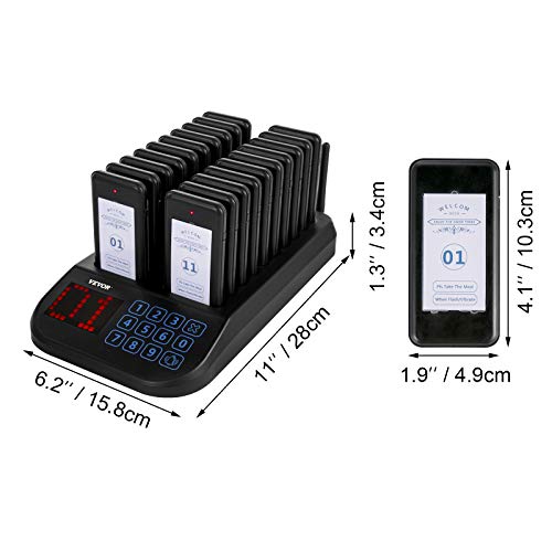 VEVOR F103 Restaurant Pager System 20 Pagers, Max 98 Beepers Wireless Calling System, Touch Keyboard with Vibration, Flashing and Buzzer for Church, Nurse,Hospital & Hotel