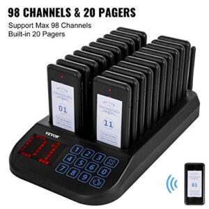 VEVOR F103 Restaurant Pager System 20 Pagers, Max 98 Beepers Wireless Calling System, Touch Keyboard with Vibration, Flashing and Buzzer for Church, Nurse,Hospital & Hotel