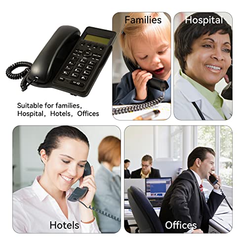 Corded Telephone Landline Telephone, Dual Interface Wired Telephone Big Button Landline Phones with Caller Identification Suitable for Office, Front Desk, Home, Hotel, Corded Landline (Black)