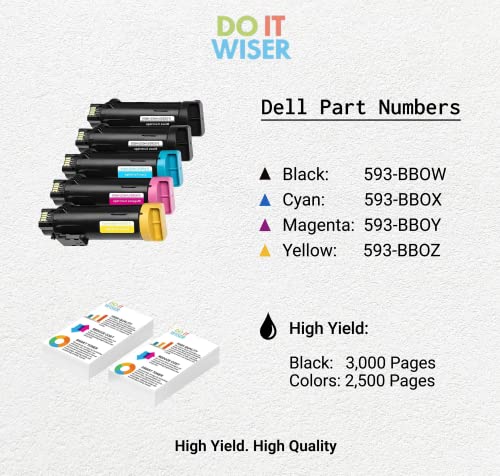 Do it Wiser Compatible Printer Toner Cartridge Replacement for Dell H625cdw H825cdw S2825cdn - High Yield Laser Cartridges 593-BBOW 593-BBOX 593-BBOY 593-BBOZ (2 Blacks 1 Cyan 1 Magenta 1 Yellow)