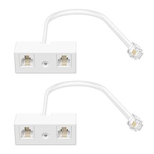 uvital two way telephone splitters, male to 2 female converter cable rj11 6p4c telephone wall adaptor and separator for landline (white, 2 pack)