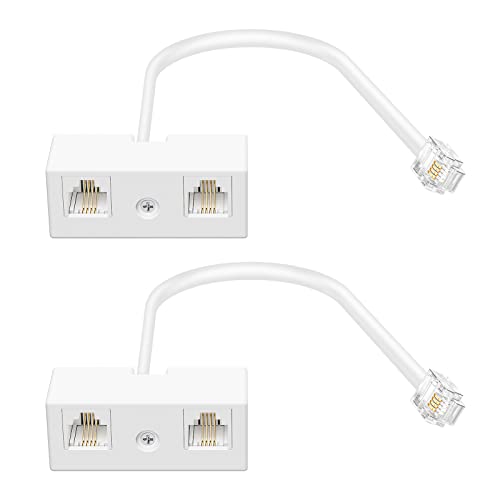 Uvital Two Way Telephone Splitters, Male to 2 Female Converter Cable RJ11 6P4C Telephone Wall Adaptor and Separator for Landline (White, 2 Pack)