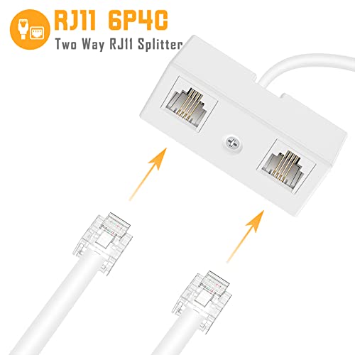 Uvital Two Way Telephone Splitters, Male to 2 Female Converter Cable RJ11 6P4C Telephone Wall Adaptor and Separator for Landline (White, 2 Pack)