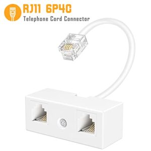 Uvital Two Way Telephone Splitters, Male to 2 Female Converter Cable RJ11 6P4C Telephone Wall Adaptor and Separator for Landline (White, 2 Pack)