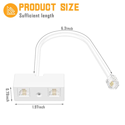 Uvital Two Way Telephone Splitters, Male to 2 Female Converter Cable RJ11 6P4C Telephone Wall Adaptor and Separator for Landline (White, 2 Pack)