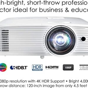 Optoma EH412STx Short Throw 1080p HDR Professional Projector | Super Bright 4,000 Lumens | Business Presentations, Classrooms, and Meeting Rooms | 15,000 Hour Lamp Life | Speaker Built in | Portable