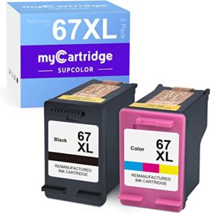 mycartridge supcolor remanufactured ink cartridge replacement for hp 67xl 67 xl 67xxl to use with deskjet 2755 2722 2725 envy 6055 6052 envy pro 6455 6458 deskjet plus 4155(black, tri-color, 2-pack)