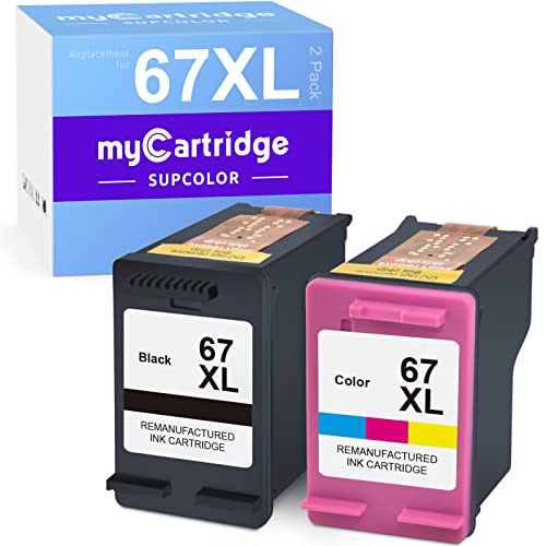 myCartridge SUPCOLOR Remanufactured Ink Cartridge Replacement for HP 67XL 67 XL 67XXL to use with DeskJet 2755 2722 2725 Envy 6055 6052 Envy Pro 6455 6458 DeskJet Plus 4155(Black, Tri-Color, 2-Pack)