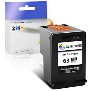 KCMYTONER High Yield Remanufactured 63XL 63 XL 63BXL Black Ink Cartridge Compatible for HP OfficeJet 5255 5258 4650 Envy 4520 4516 Deskjet 2130 Printer, Show Ink Level with The Latest chip - 1 Pack