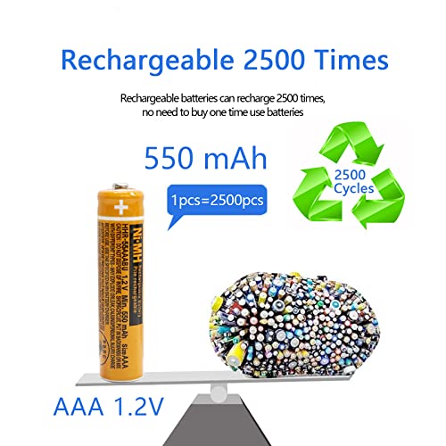 CIEEDE HHR-55AAABU NI-MH AAA Rechargeable Battery for Panasonic 1.2V 550mah 8Pack NiMH AAA Batteries for Panasonic Cordless Phones, Electronics, Remote Controls