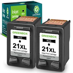 greenbox remanufactured 21xl high-yield ink cartridge replacement for hp 21 21xl c9351an for deskjet f4180 f2210 d1560 d1530 d1420 d1520 3915 officejet 4315 j3680 psc 1410 fax 3180 printer (2 black)