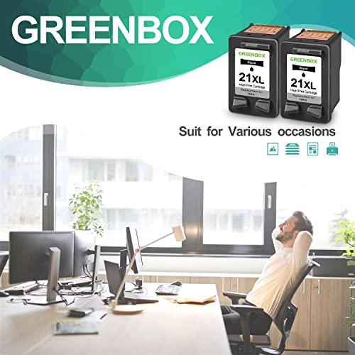 GREENBOX Remanufactured 21XL High-Yield Ink Cartridge Replacement for HP 21 21XL C9351AN for Deskjet F4180 F2210 D1560 D1530 D1420 D1520 3915 Officejet 4315 J3680 PSC 1410 FAX 3180 Printer (2 Black)