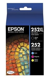 epson, t252xl-bcs, 252xl high capacity black, 252 std. capacity cyan, magenta, yellow; 4 ink cartridge combo pack; genuine oem