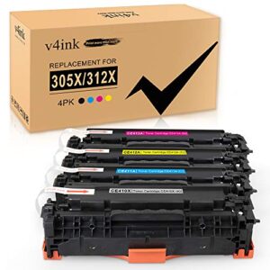 v4ink remanufactured toners_cartridges_printer replacement for hp 305x ce410x 305a ce410a ce411a ce412a high yield for hp color laser pro 300 m351 m375nw pro 400 m451nw m451dn m451dw m475dw m475dn