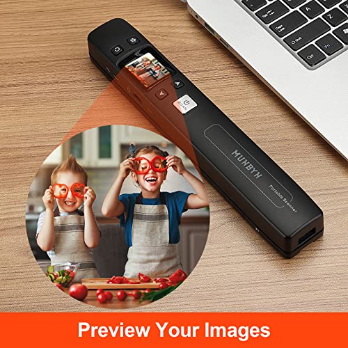 MUNBYN Portable Scanner, Photo Scanner for Documents Pictures Texts in 1050DPI, Flat Scanning, Included 16GB Card, Photo Scanner uses Built-in Wi-Fi or USB Uploads Images to PC or Cellphone, No Driver