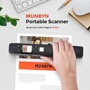 MUNBYN Portable Scanner, Photo Scanner for Documents Pictures Texts in 1050DPI, Flat Scanning, Included 16GB Card, Photo Scanner uses Built-in Wi-Fi or USB Uploads Images to PC or Cellphone, No Driver