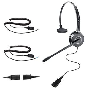 tv telephone-headset microphone noise-cancelling headphone qd – quick disconnect call center headset with rj09 cables compatible with polycom, avaya, yealink,grandstream phones
