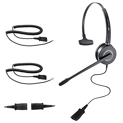 TV Telephone-Headset Microphone Noise-Cancelling Headphone QD - Quick Disconnect Call Center Headset with RJ09 Cables Compatible with Polycom, Avaya, Yealink,Grandstream Phones