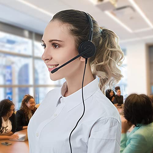 TV Telephone-Headset Microphone Noise-Cancelling Headphone QD - Quick Disconnect Call Center Headset with RJ09 Cables Compatible with Polycom, Avaya, Yealink,Grandstream Phones