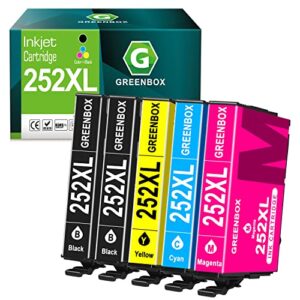 greenbox remanufactured ink cartridge replacement for epson 252xl 252 xl t252 used in workforce wf-3620 wf-3640 wf-7610 wf-7620 wf-7110 wf-7710 wf-7720 printer (2 black 1 cyan 1 magenta 1 yellow)