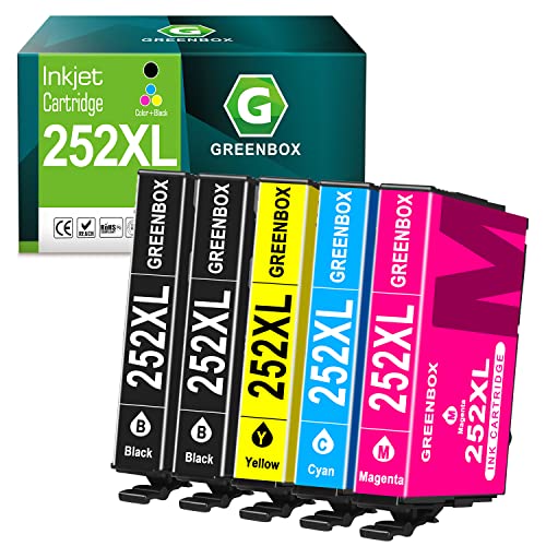 GREENBOX Remanufactured Ink Cartridge Replacement for Epson 252XL 252 XL T252 Used in Workforce WF-3620 WF-3640 WF-7610 WF-7620 WF-7110 WF-7710 WF-7720 Printer (2 Black 1 Cyan 1 Magenta 1 Yellow)