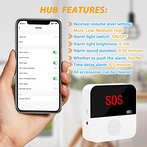 WiFi Smart Wireless Caregiver Pager Call Button System Medical Alert System Fall Alert Device for Elderly Patient Seniors Disabled 2 SOS Panic Button 1 Receiver(only Supports 2.4GHz Wi-Fi)