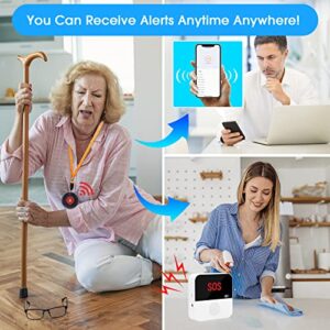 WiFi Smart Wireless Caregiver Pager Call Button System Medical Alert System Fall Alert Device for Elderly Patient Seniors Disabled 2 SOS Panic Button 1 Receiver(only Supports 2.4GHz Wi-Fi)