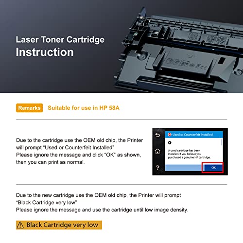 CF258A 58A Toner Cartridge with CHIP Remanufactured Toner Cartridge Replacement for HP 58A CF258A for Laserjet Pro M428fdw, M404n, M404dn, M428fdn (2 Black)