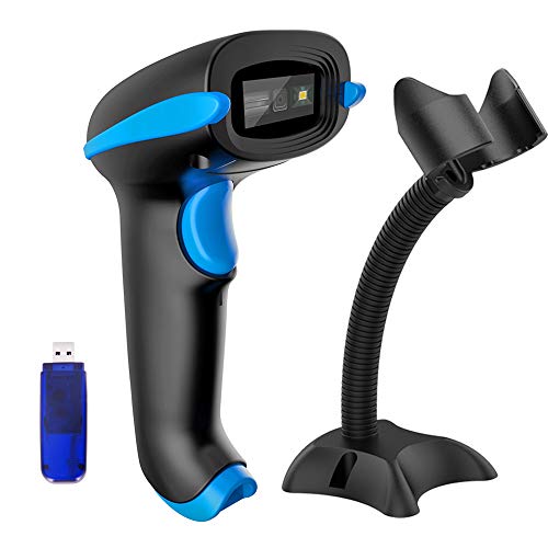 NADAMOO QR Code Scanner Wireless 2D Barcode Scanner With Stand Supports Screen Scan Handheld CMOS Imager Long Range Portable USB Bar Code Reader with Auto Sensing Read 1D 2D QR Code PDF417 Data Matrix