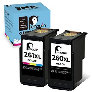 penguin remanufactured printer ink cartridge replacement for canon pg-260xl cl-261xl 260 261 xl used for ts5320 ts6420 tr7020 (1 black, 1 color)