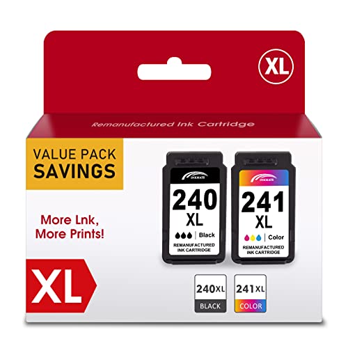 PG 240 240XL 241XL Combo Pack Remanufactured Ink Cartridge Replacement for Canon Pixma MG3620 TS5120 MG2120 MG3520 MX452 MX512 MX532 MX472 Printer (1×240XL Black, 1×241XL Color, 2 Pack)