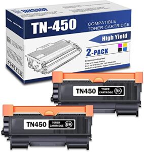 tn450 compatible tn-450 black high yield toner cartridge replacement for brother tn-450 dcp-7060d dcp-7065dn intellifax 2840 hl-2132 toner.(2 pack)