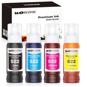 wokok compatible refill ink bottles for ecotank 522 t522 t522520-s for use with ecotank et-2720 et-2800 et-2803 et-4700 printers (black, cyan, magenta, yellow) not sublimation ink
